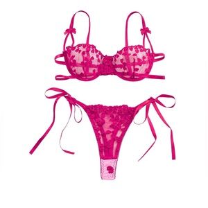 Hot Pink Sheer Lace Underwire Bra & Thong Set | 2-Piece Valentine’s Day Lingerie